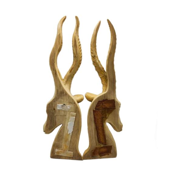 Vintage Carved Italian Alabaster Impala Sculpture Plaques 1950s, 13" Tall - Picture 3 of 11